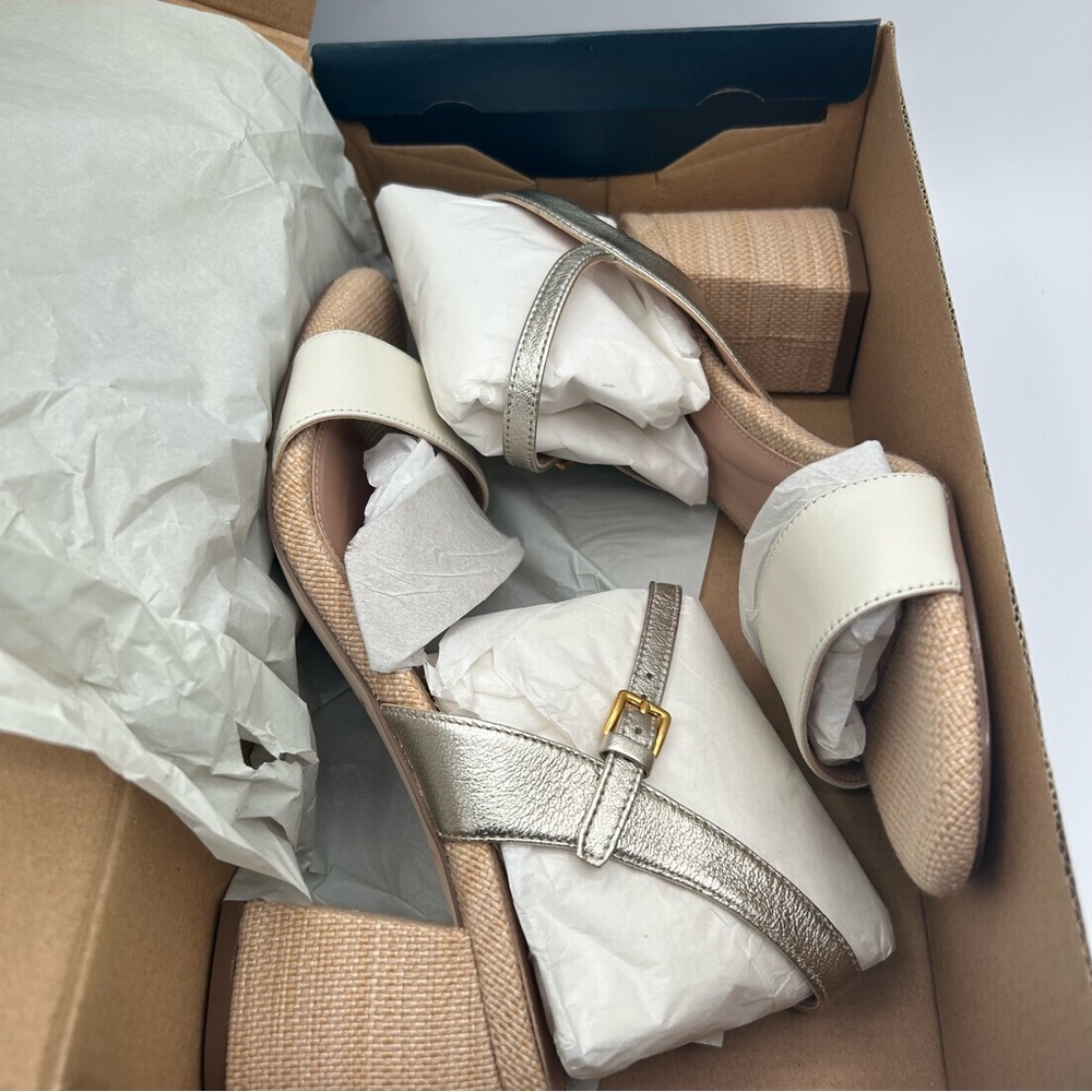 New Cole Haan Women’s Josie Block Heeled Sandal, Ivory/Soft Gold 11 B - Picture 5 of 9